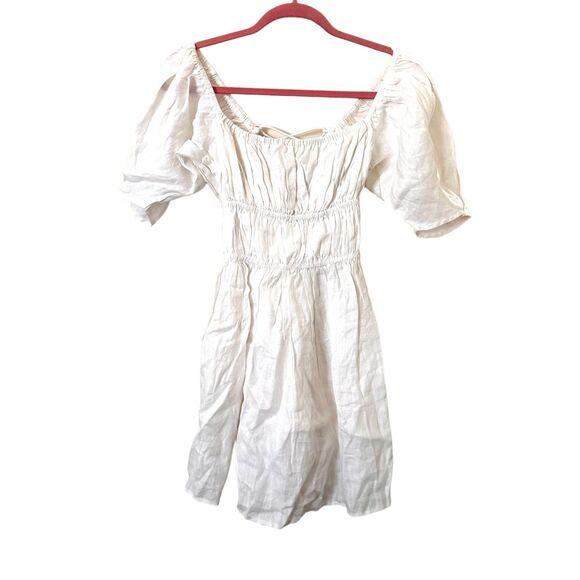 SUMMER AWAY Sydney Linen Puff Sleeve Poplin Mini Dress NWT Sz Small - Picture 5 of 7
